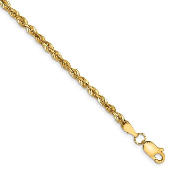 Black Bow Jewelry Co. Jewelry - 2.75mm, 14k Yellow Gold Light Diamond Cut Rope Chain Bracelet, 7 Inch